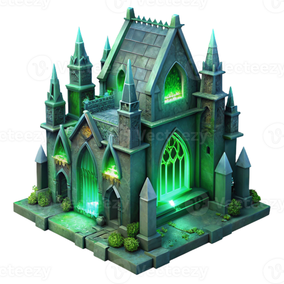 vibrant rustic A Crumbling Gothic Cathedral Overgrown Wit professional png