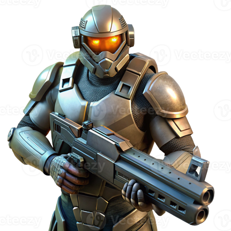 wonderful contemporary A Futuristic Soldier in Power Armor Holdi professional png