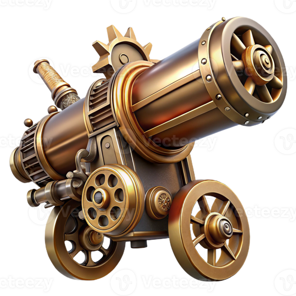 vibrant artistic A Powerful Steampunk Airship Cannon Brass high quality png