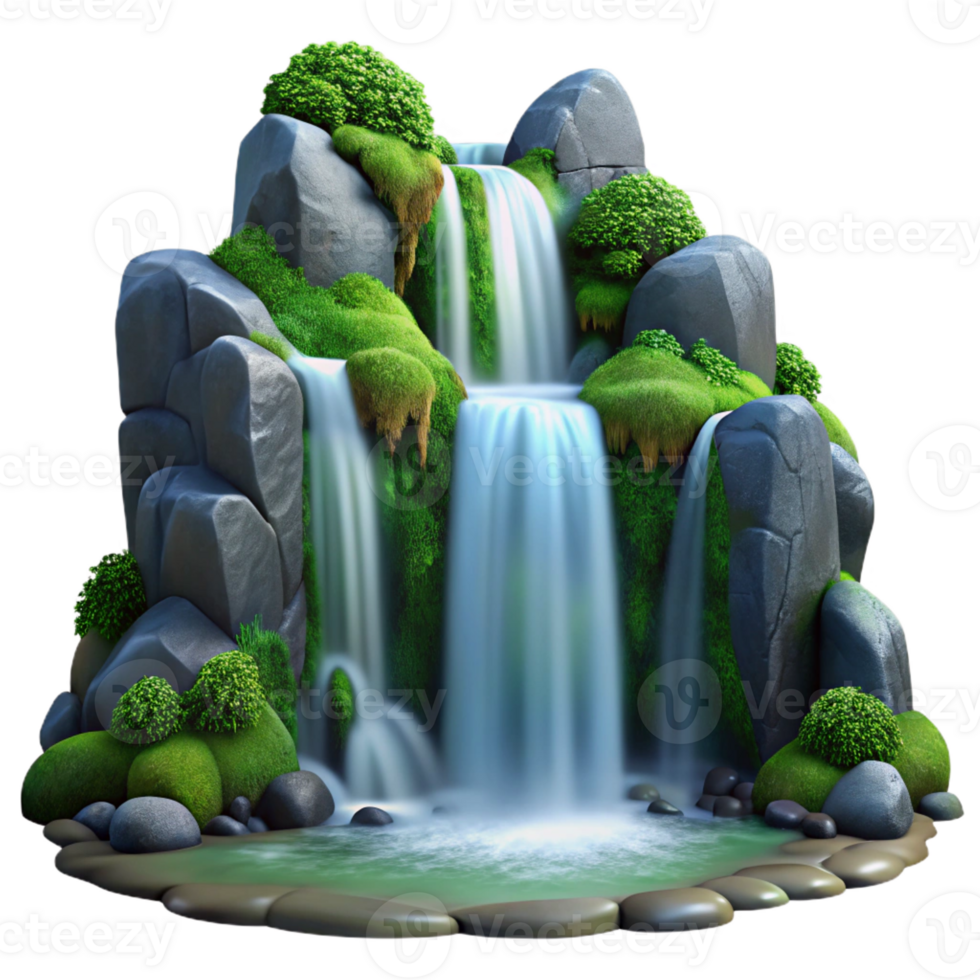 impressive vintage A Serene Waterfall Cascading Down Mossy Roc png