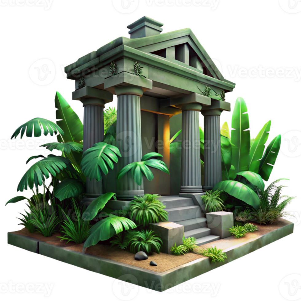wonderful artistic Ruined Ancient Temple Overgrown with Jung professional png