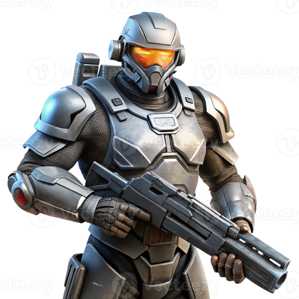 stunning minimalist A Futuristic Soldier Wearing Power Armor 4K png