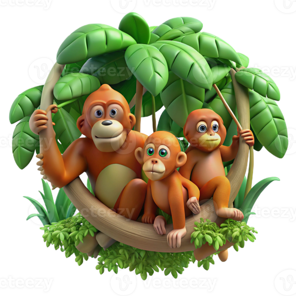 impressive traditional A Family of Orangutans Swinging Through genuine png