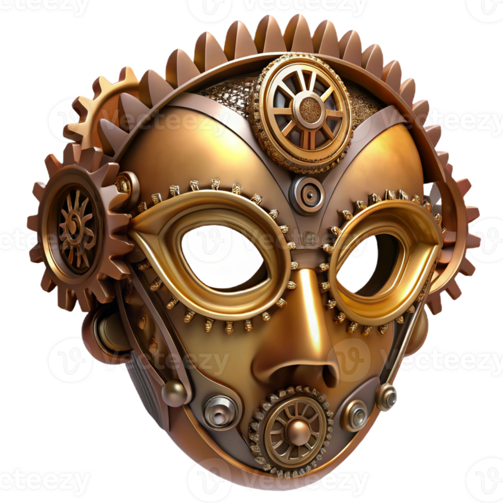 serene traditional Steampunk Mask with Gears and Cogs authentic png
