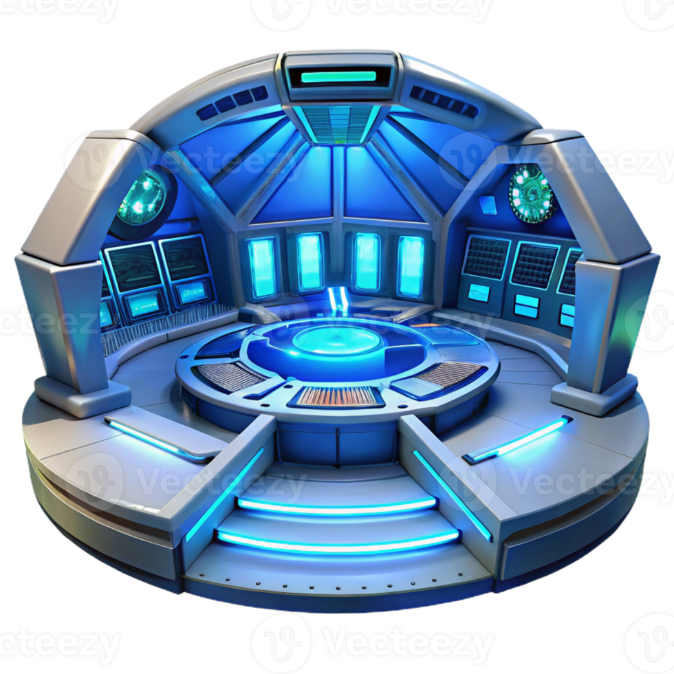 vibrant contemporary Futuristic Spaceship Interior Glowing Controls premium png