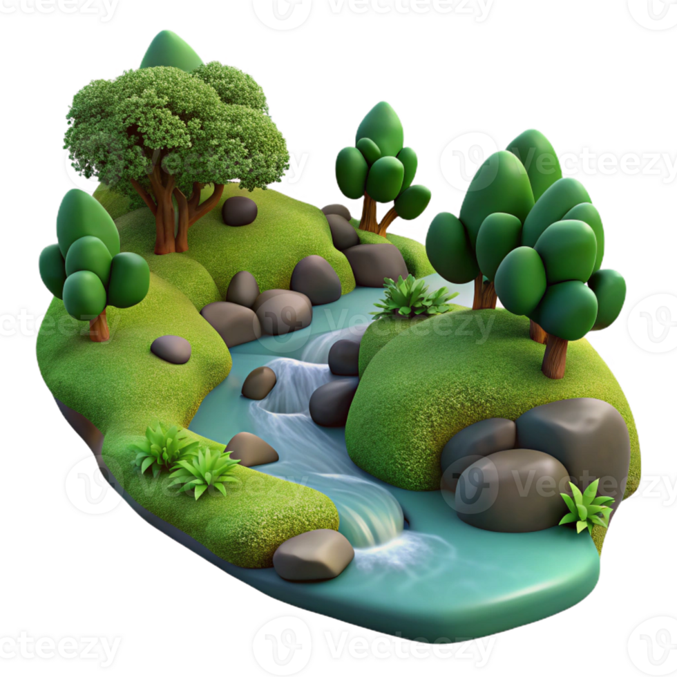 dramatic artistic A Stream Flowing Through a Mossy Forest high quality png
