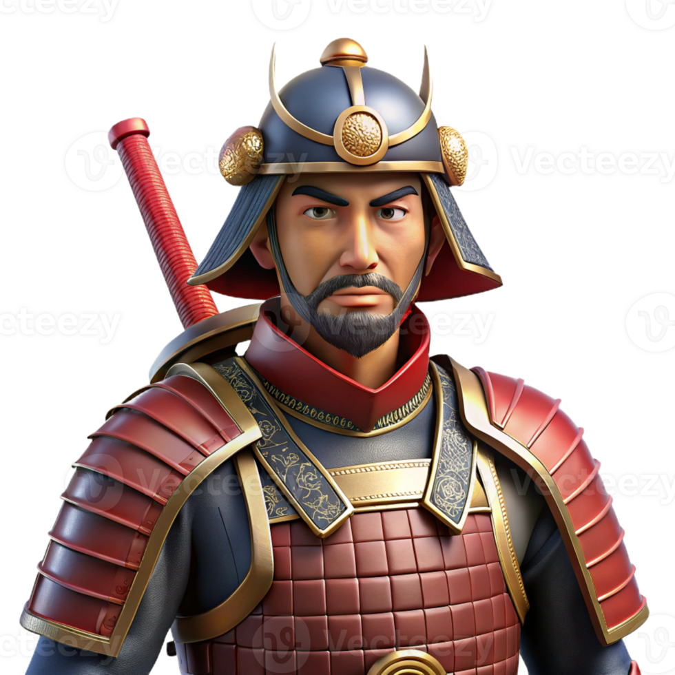 dramatic modern Portrait of a Stoic Samurai in Full Armor png