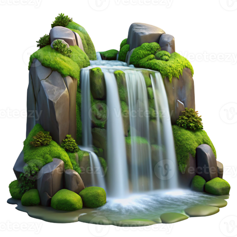 beautiful artistic A Serene Waterfall Cascading Down Mossy Roc authentic png