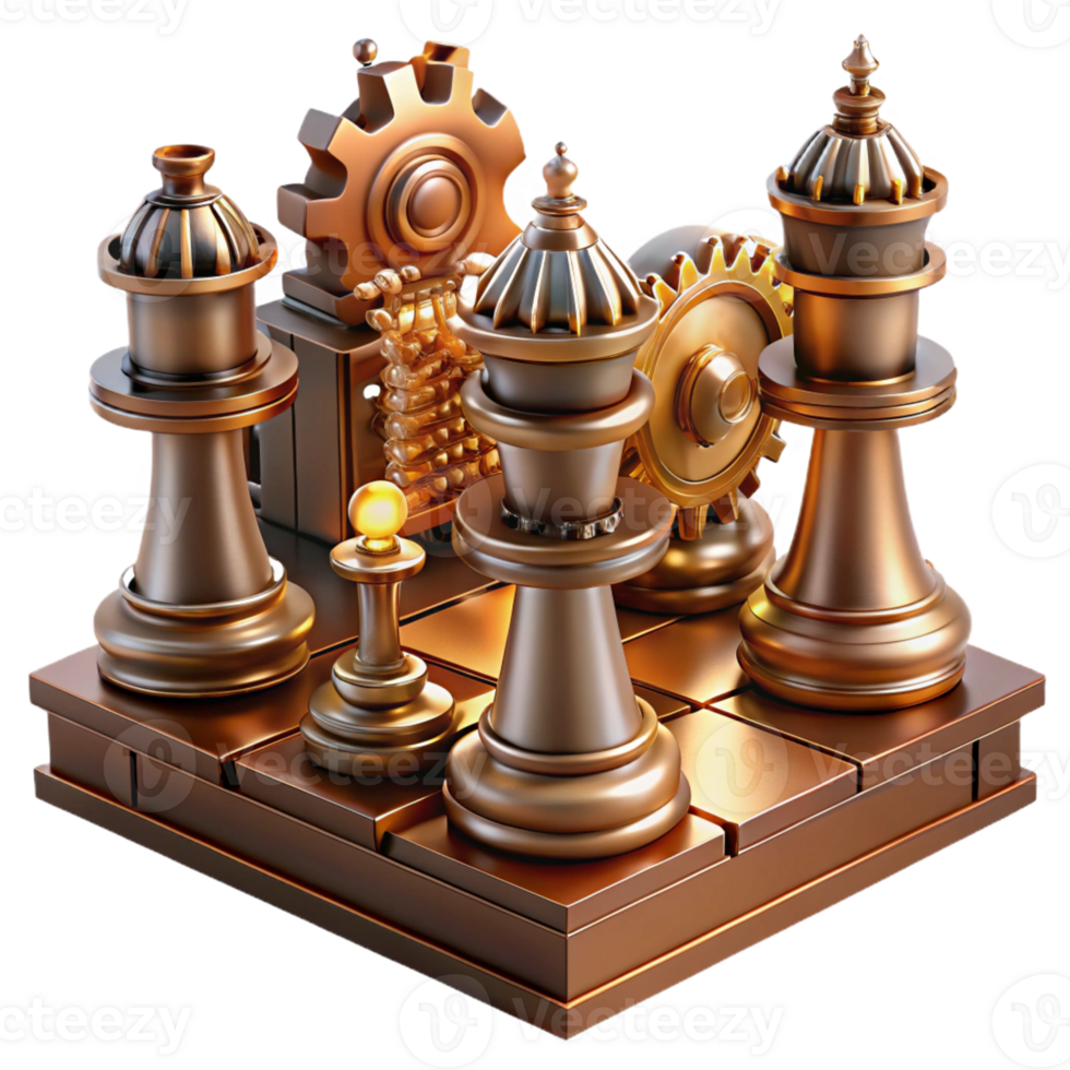 elegant abstract Steampunk Chess Set Clockwork Pieces professional png