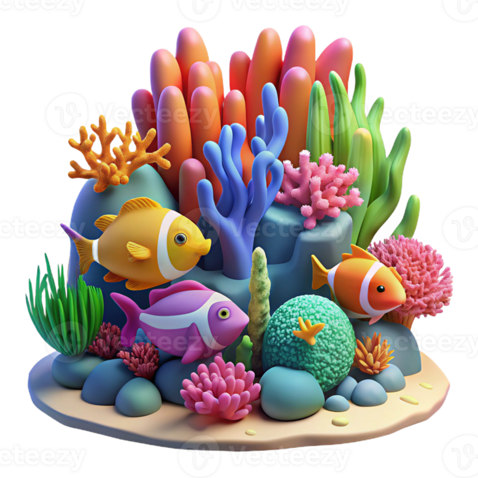 vibrant artistic A Coral Reef Teeming with Colorful Fish premium png