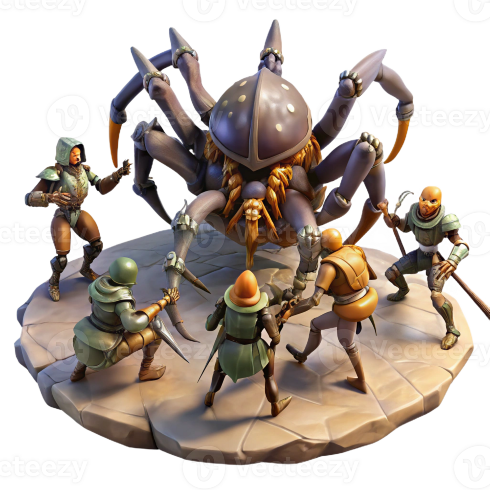 wonderful vintage Warriors Battling a Giant Spider genuine png