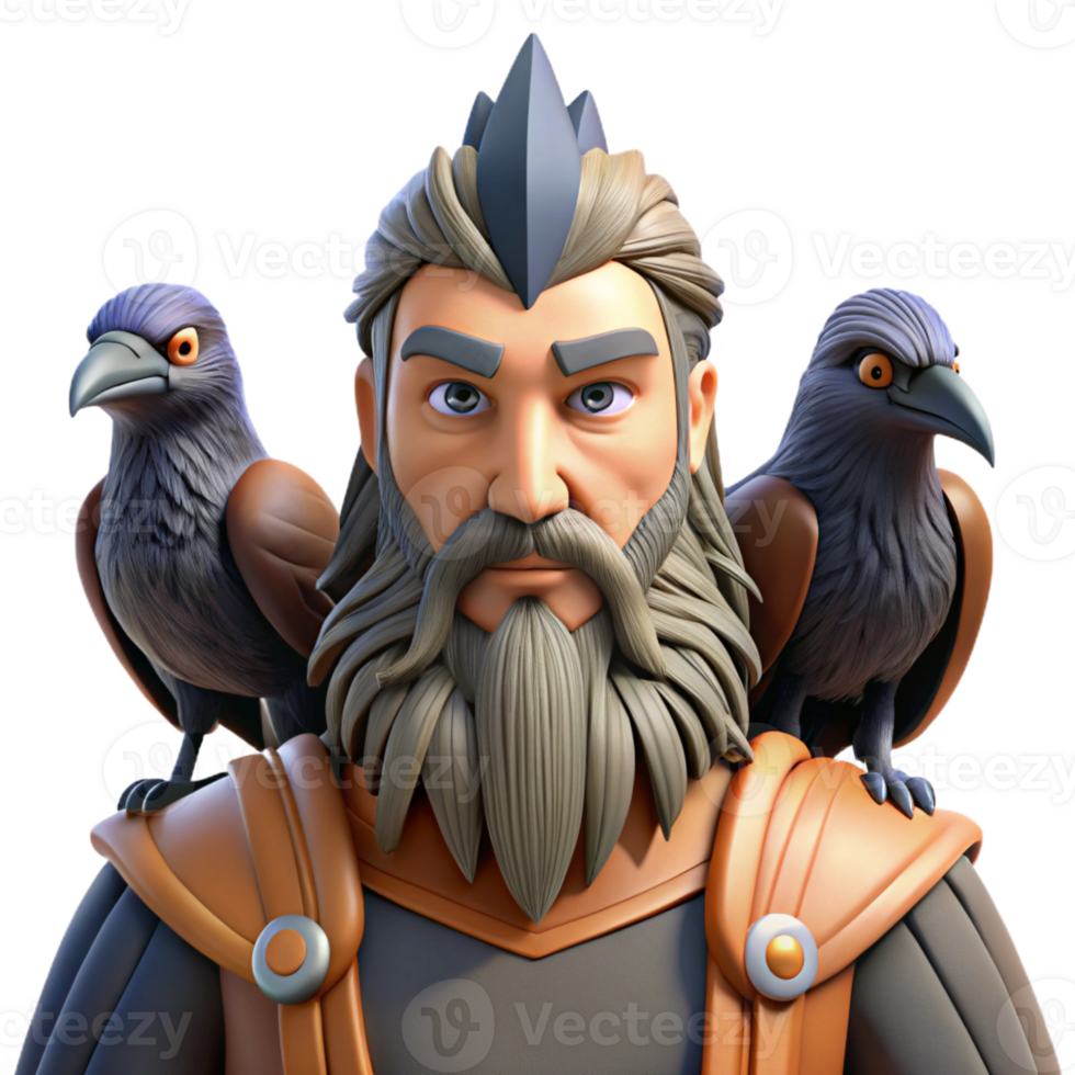 extraordinary rustic A Powerful Odin with Two Ravens Perched exclusive png