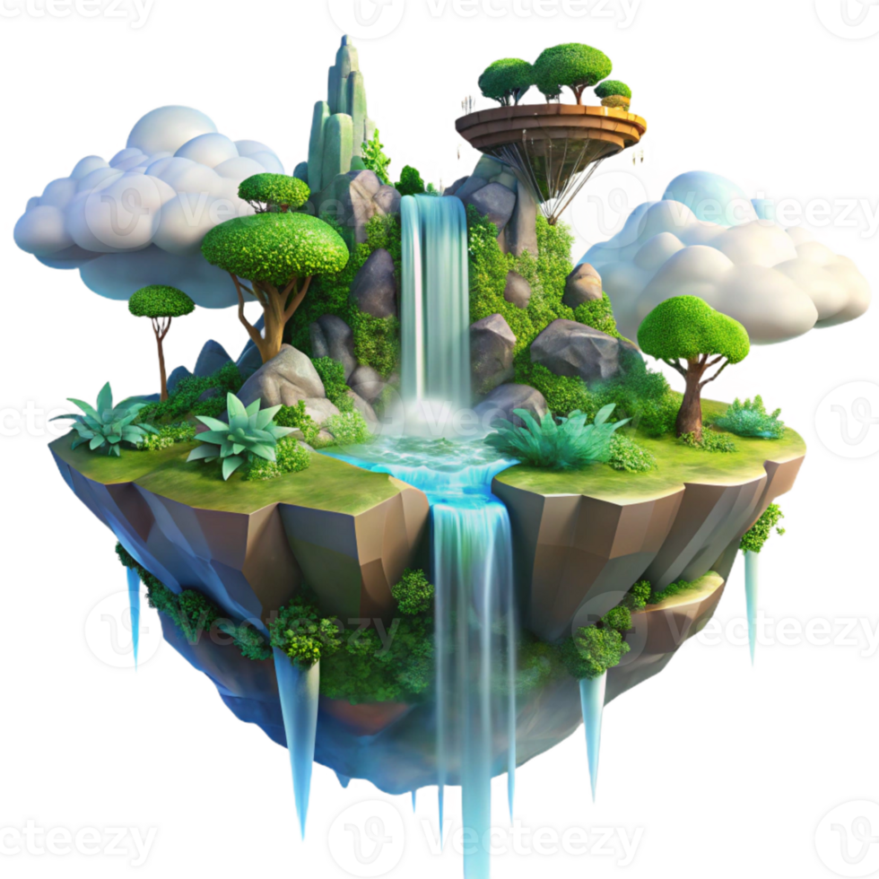 beautiful creative A Floating Island in the Sky with Waterfa exclusive png