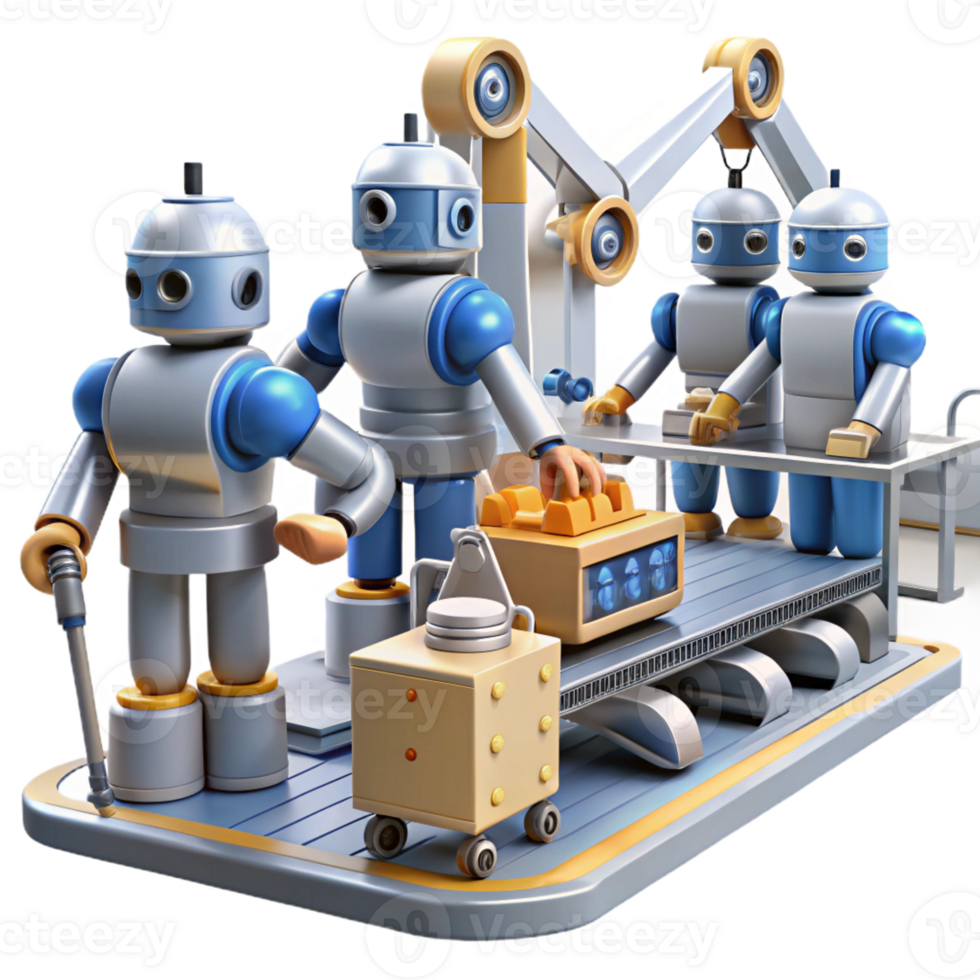 magnificent rustic A Group of Robots Working in a Factory I authentic png