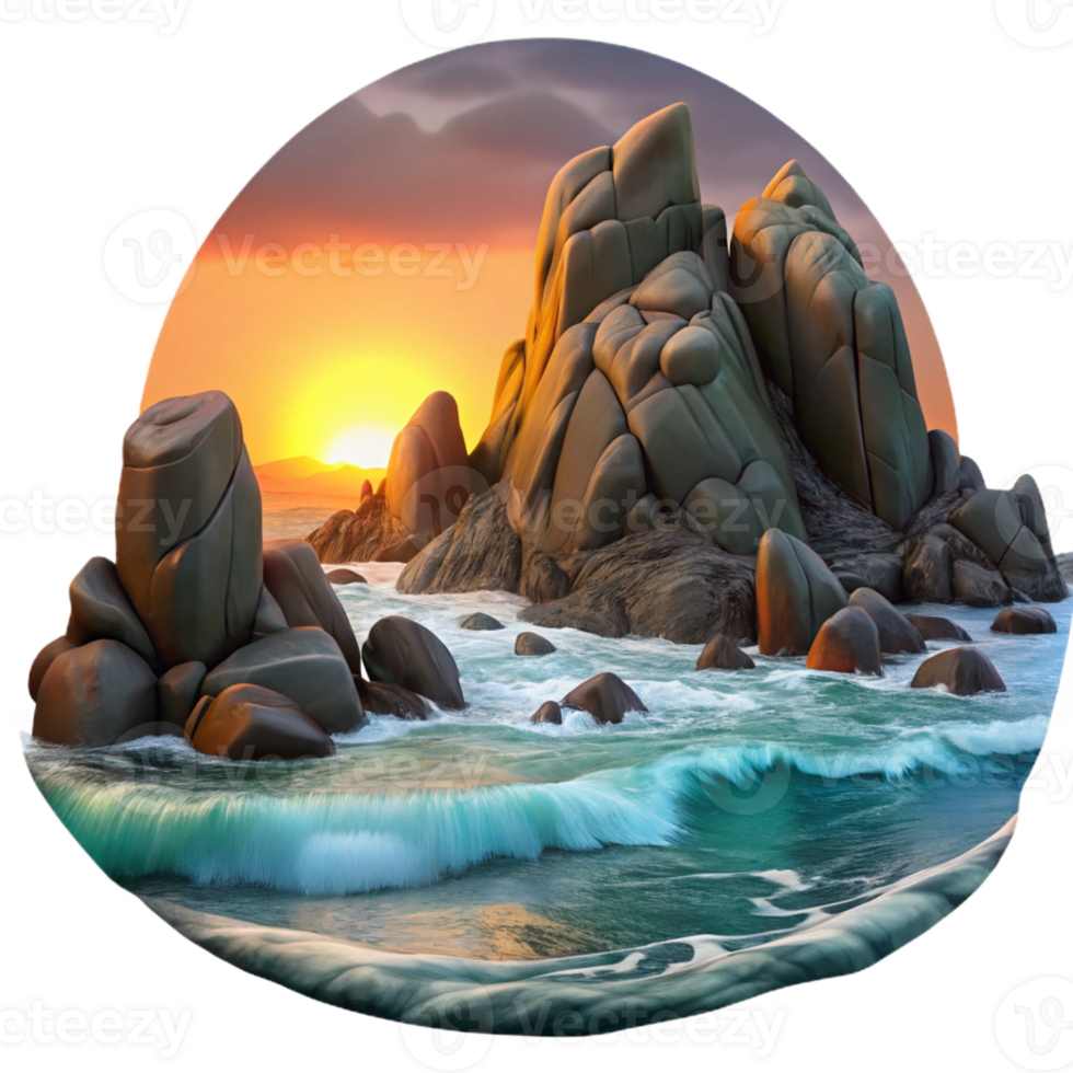 beautiful vintage A Rocky Coastline with Crashing Waves D detailed png