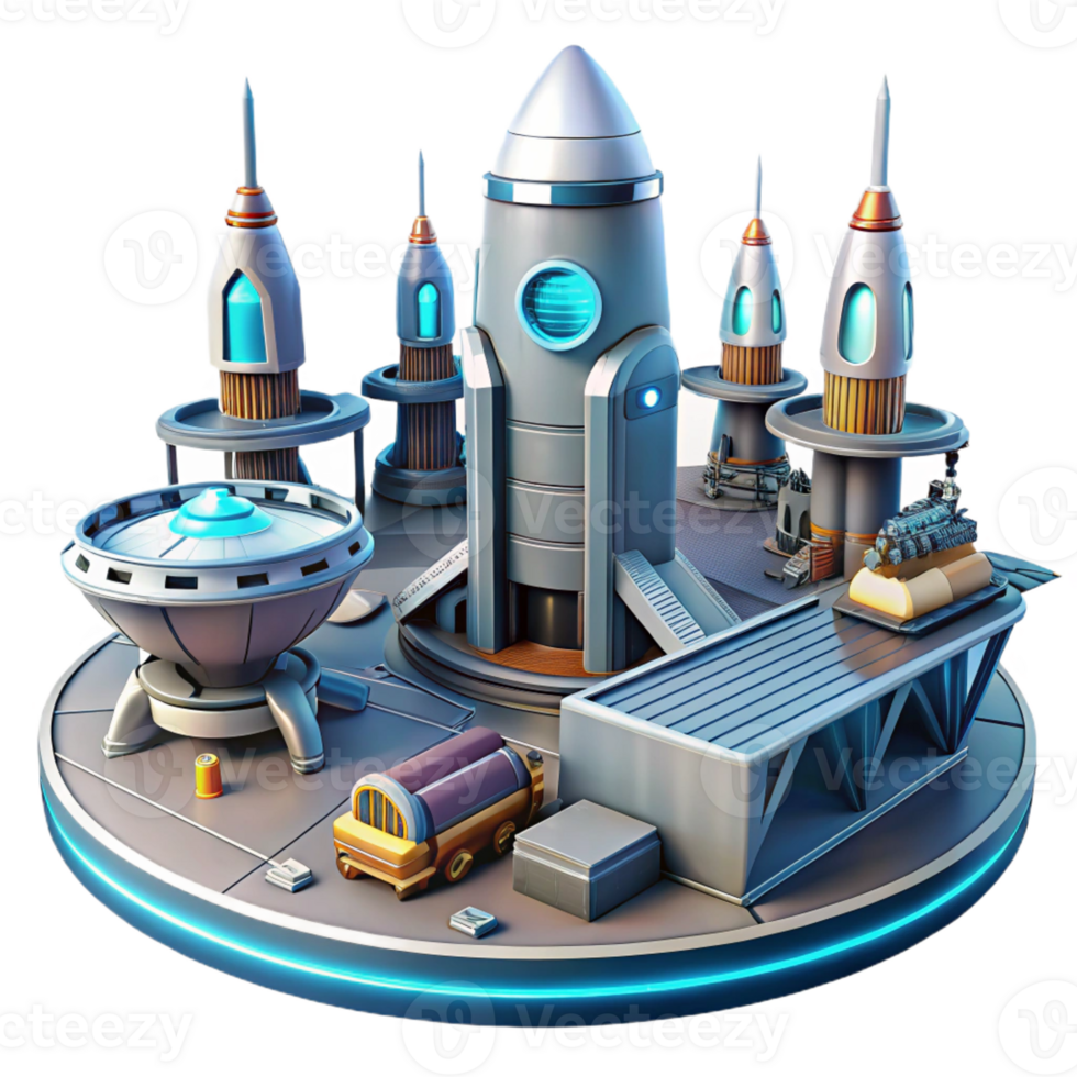 vibrant rustic A Futuristic Spaceport with Sleek Spaceshi genuine png