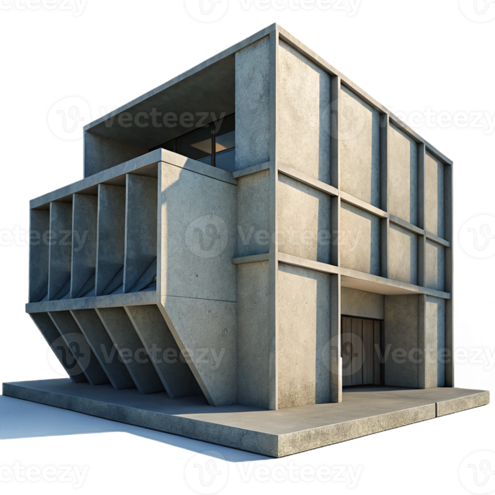 vibrant minimalist Brutalist Concrete Library Harsh Shadows genuine png
