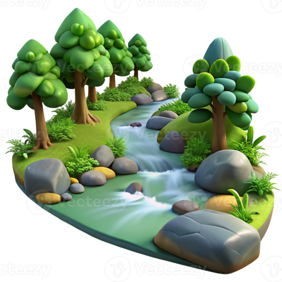 vibrant artistic A Babbling Brook Flowing Through a Fores professional png