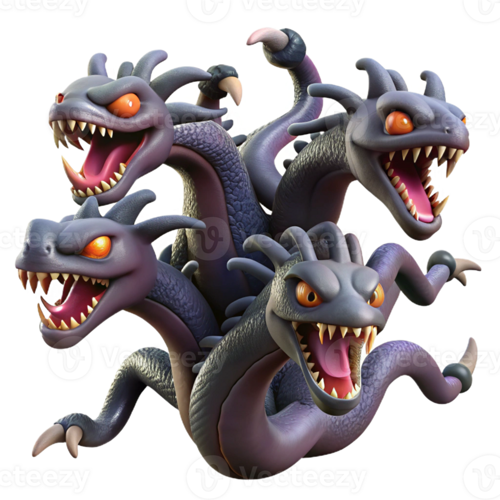 beautiful creative Fearsome Dark Hydra Multiple Heads professional png