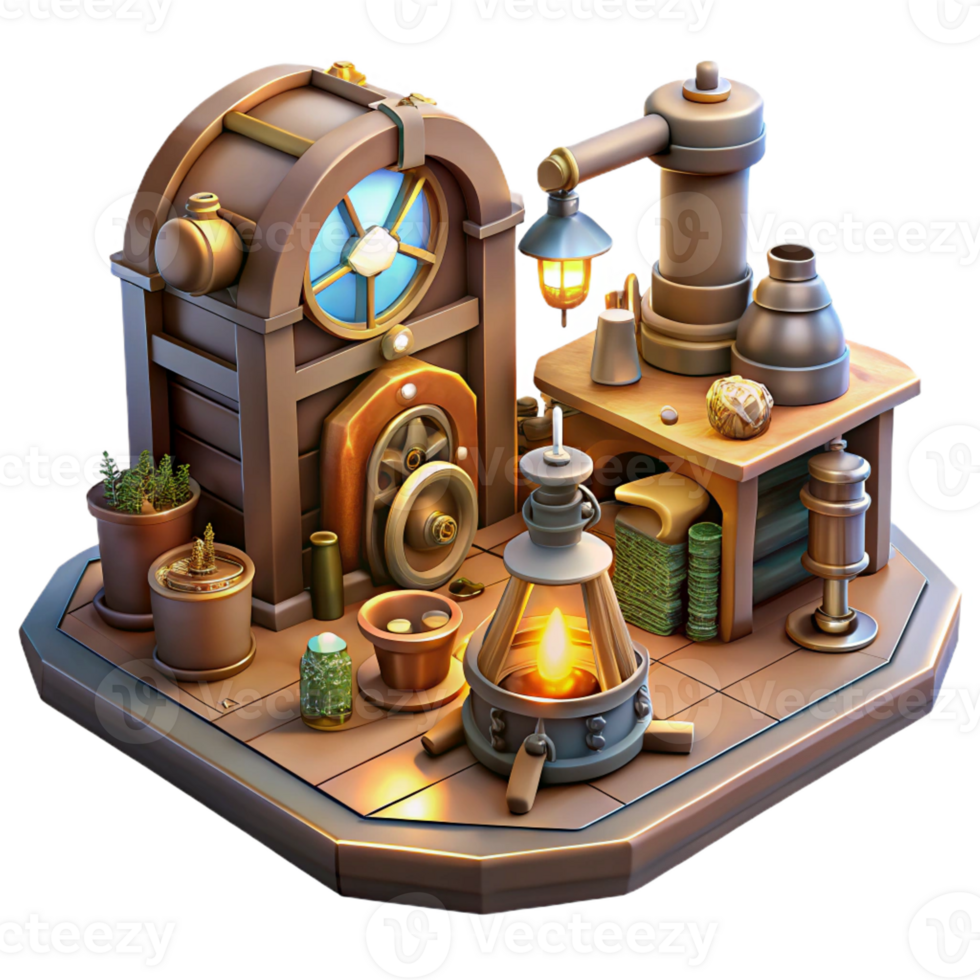 stunning traditional A Scene of a Steampunk Inventor S Worksh premium png