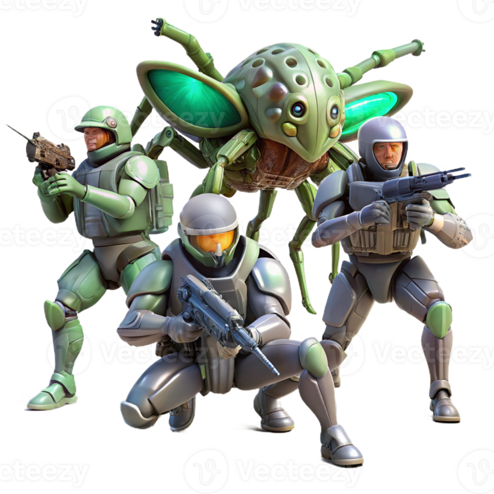 dramatic artistic A Group of Futuristic Soldiers in Powere 4K png
