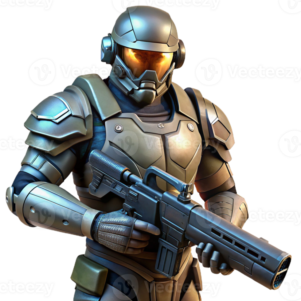 magnificent artistic A Futuristic Soldier in Power Armor Holdi 4K png