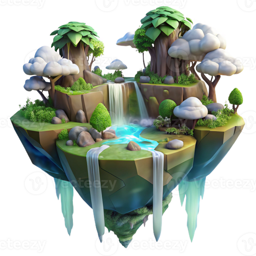 wonderful creative A Floating Island in the Sky with Waterfa high quality png