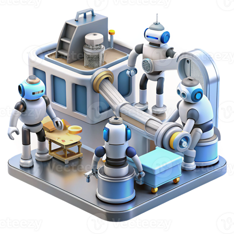 impressive minimalist A Group of Robots Working in a Futurist detailed png