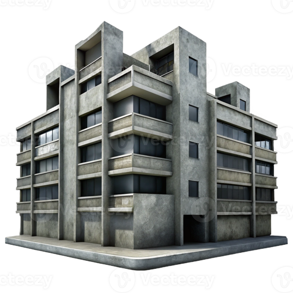 vibrant modern A Brutalist Concrete Apartment Complex O 4K png