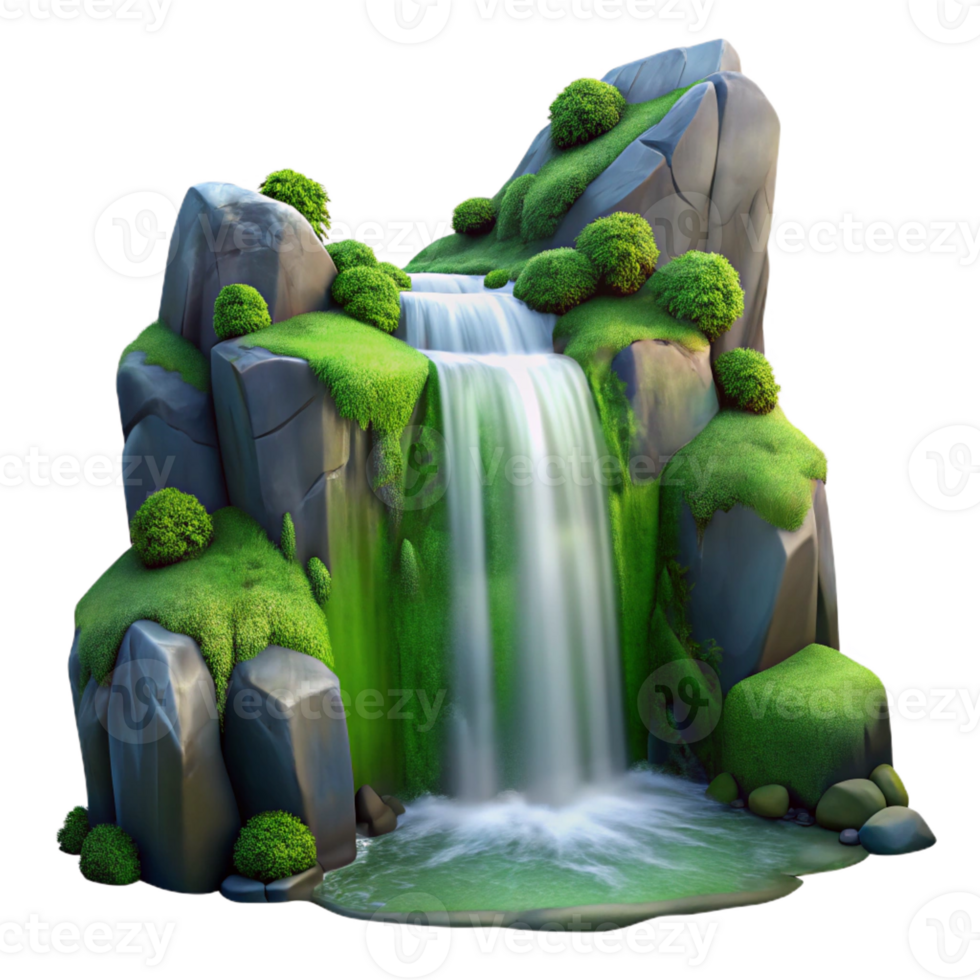 impressive creative A Serene Waterfall Cascading Down Mossy Roc exclusive png