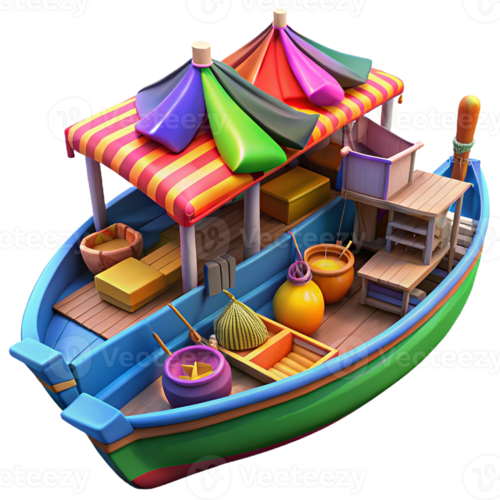 magnificent modern Vibrant Boats Floating Market Scene premium png