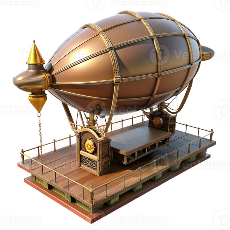 impressive contemporary A Steampunk Dirigible Docking at a Float authentic png