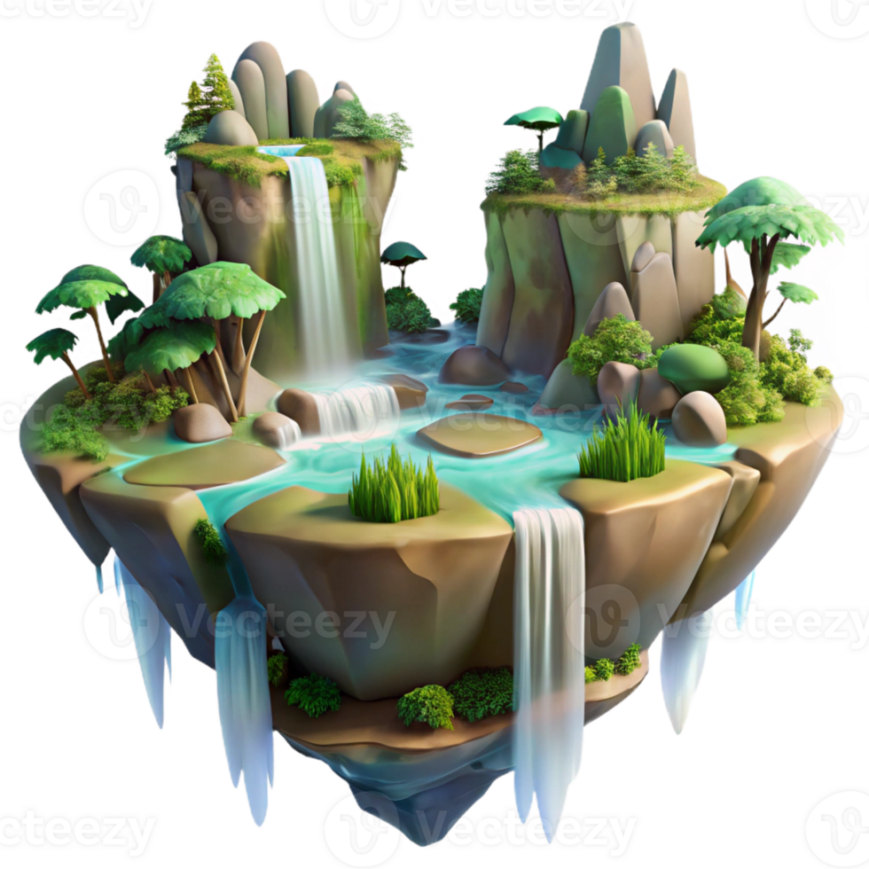 magnificent artistic A Floating Island with Waterfalls Cascadi genuine png