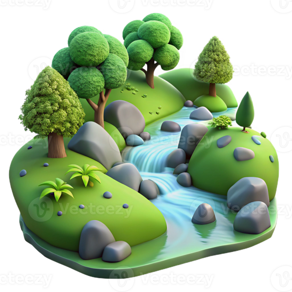 magnificent modern A Babbling Brook Flowing Through a Mossy F high quality png