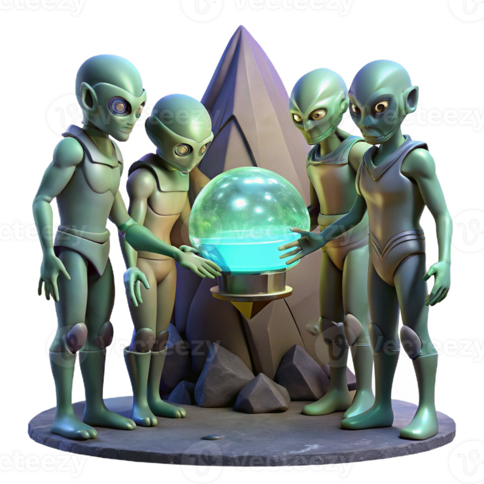 beautiful artistic A Group of Alien Explorers with Iridesc 4K png