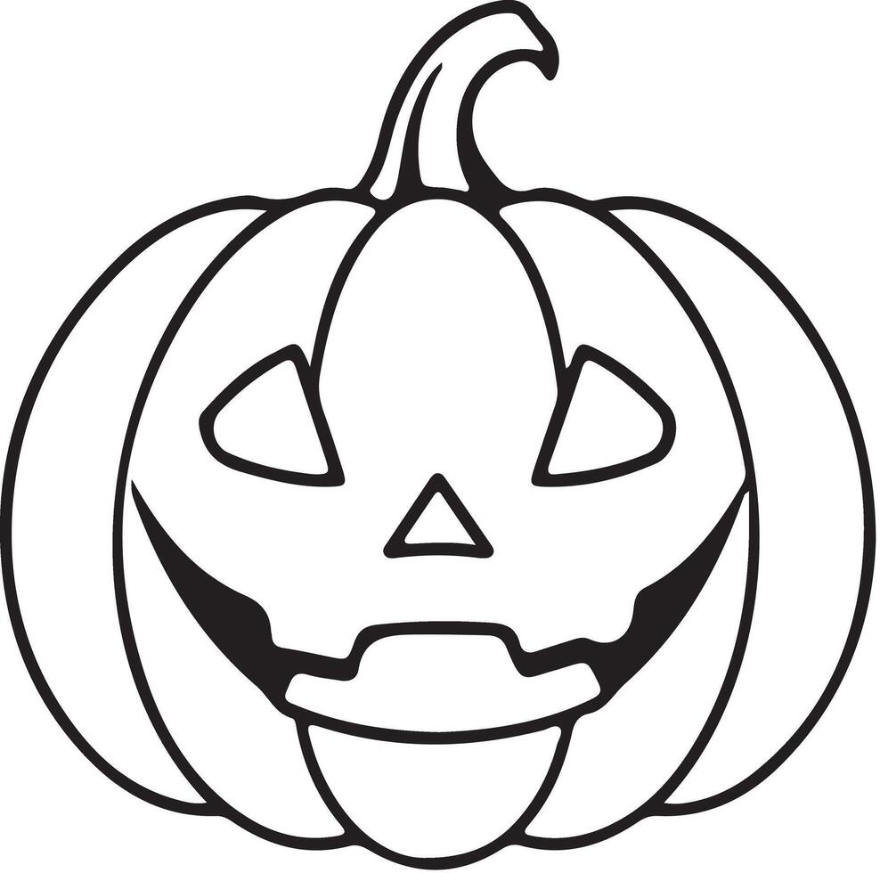 Minimalist line art silhouette of a halloween pumpkin spooky jack o lantern with a simple outline, isolated on a white background vector