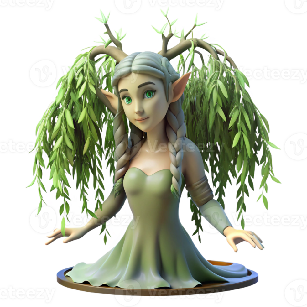 serene traditional A Serene Dryad Emerging from a Willow Tr premium png