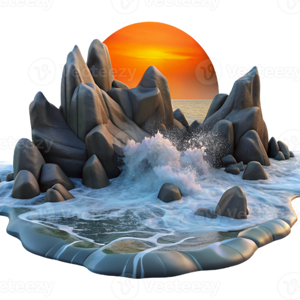wonderful vintage A Rocky Coastline with Crashing Waves D original png