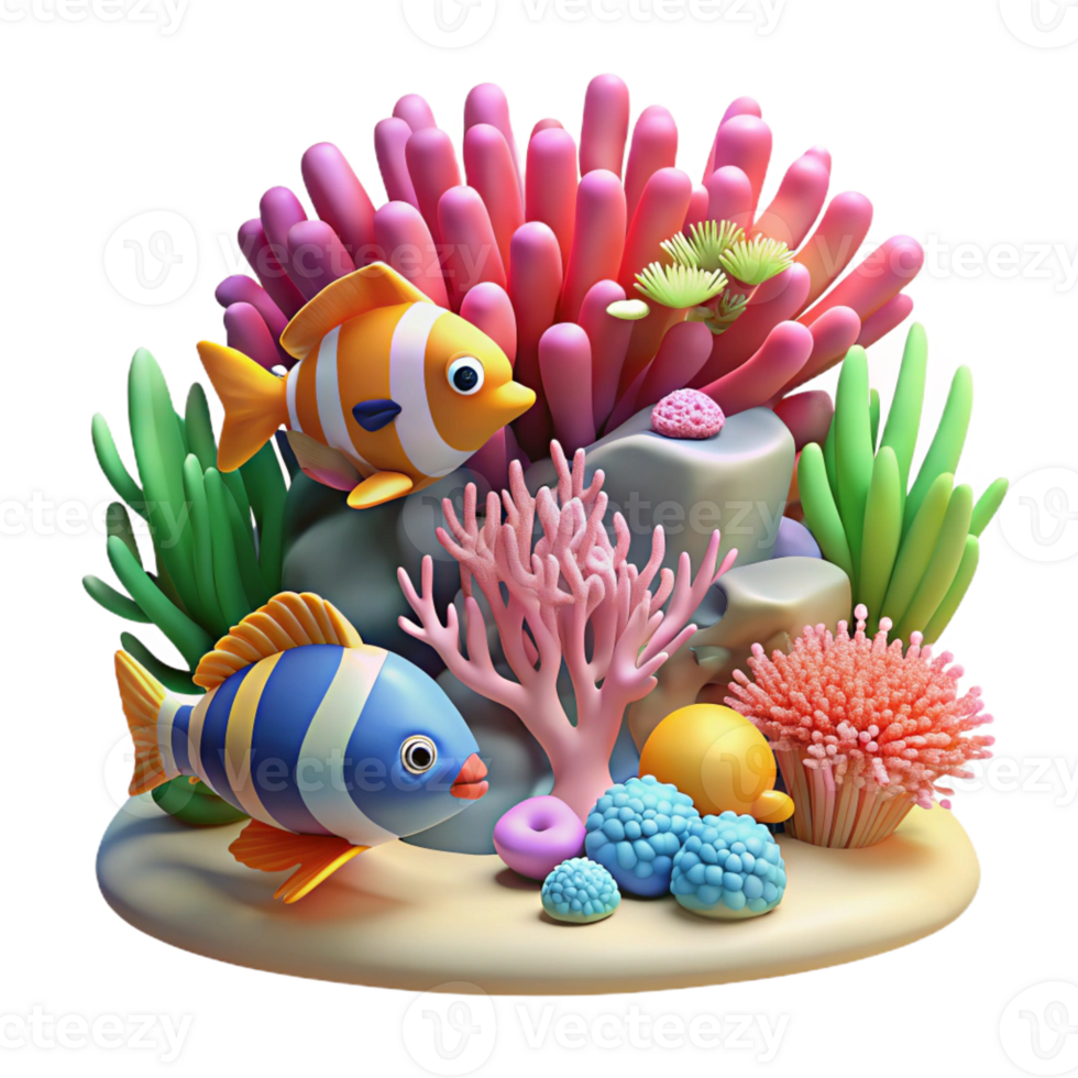 dramatic vintage Vibrant Coral Reef Tropical Fish original png