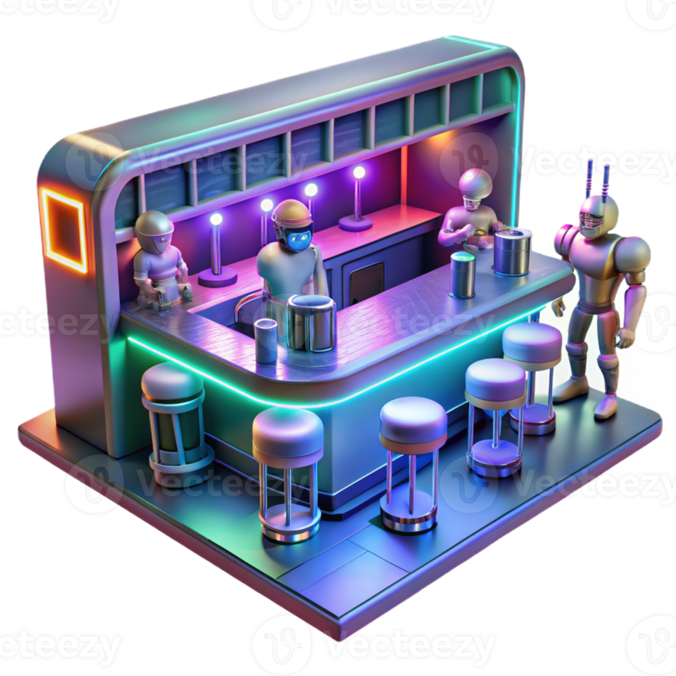 impressive creative A Futuristic Bar Filled with Robots Alie genuine png