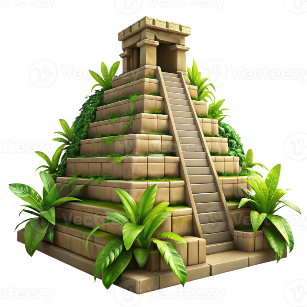 vibrant abstract An Ancient Mayan Pyramid Overgrown with Ju detailed png