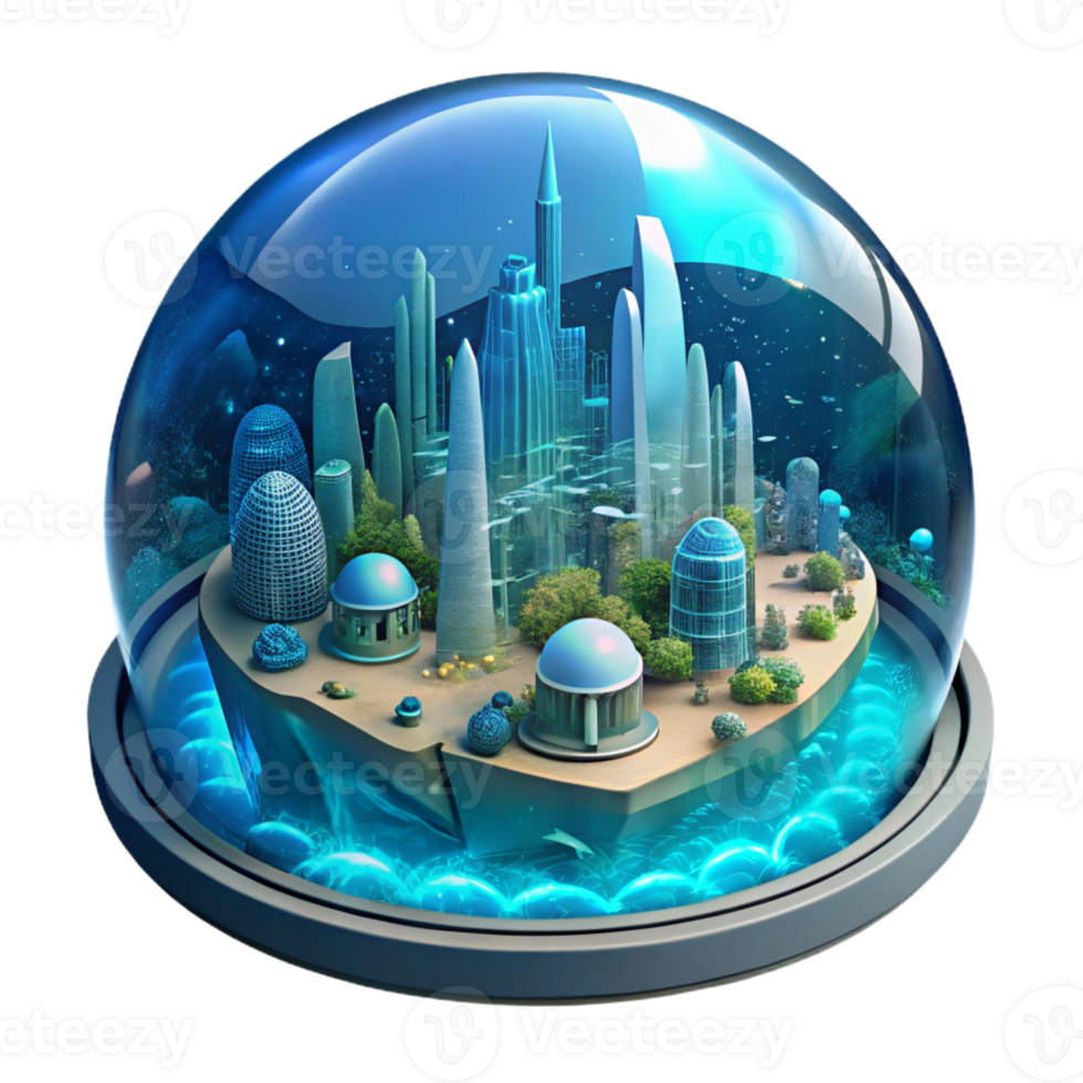 serene minimalist A Futuristic Underwater City Enclosed high resolution png