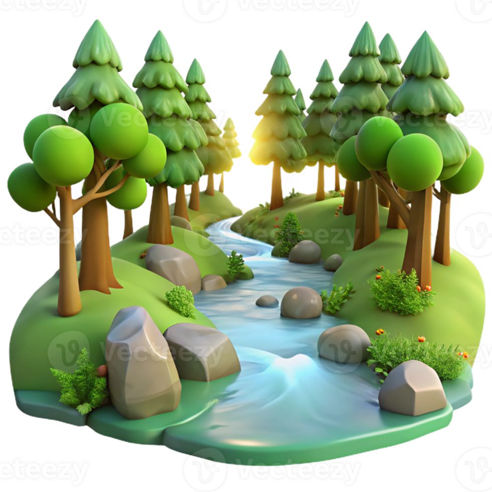 impressive traditional A Babbling Brook Flowing Through a Forest detailed png