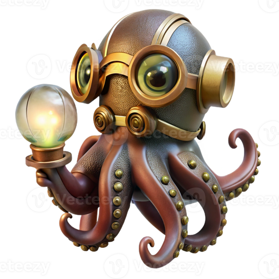 serene contemporary A Portrait of a Steampunk Octopus with Go high resolution png