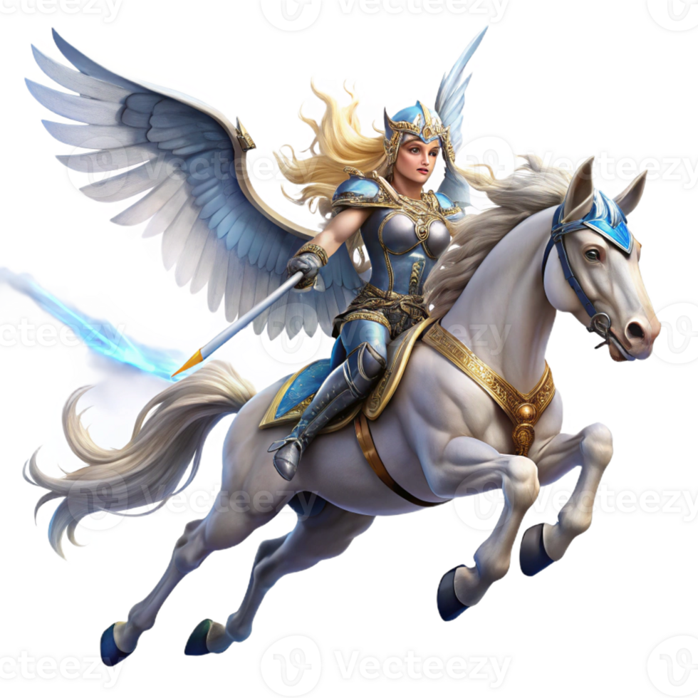 vibrant creative Valkyrie Riding a Winged Horse png