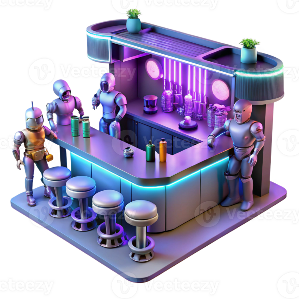 impressive modern A Futuristic Bar Filled with Robots Alie detailed png