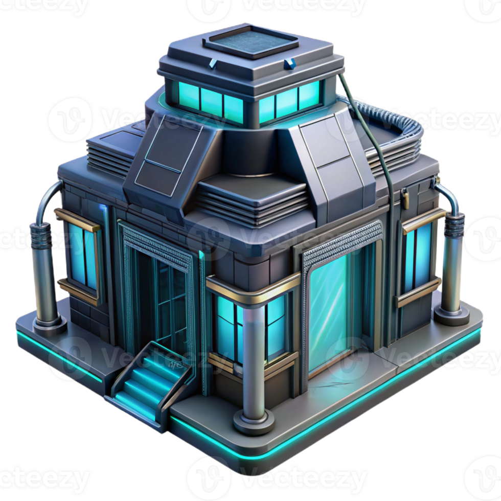 beautiful rustic A Futuristic Cybernetic Building Glowing authentic png