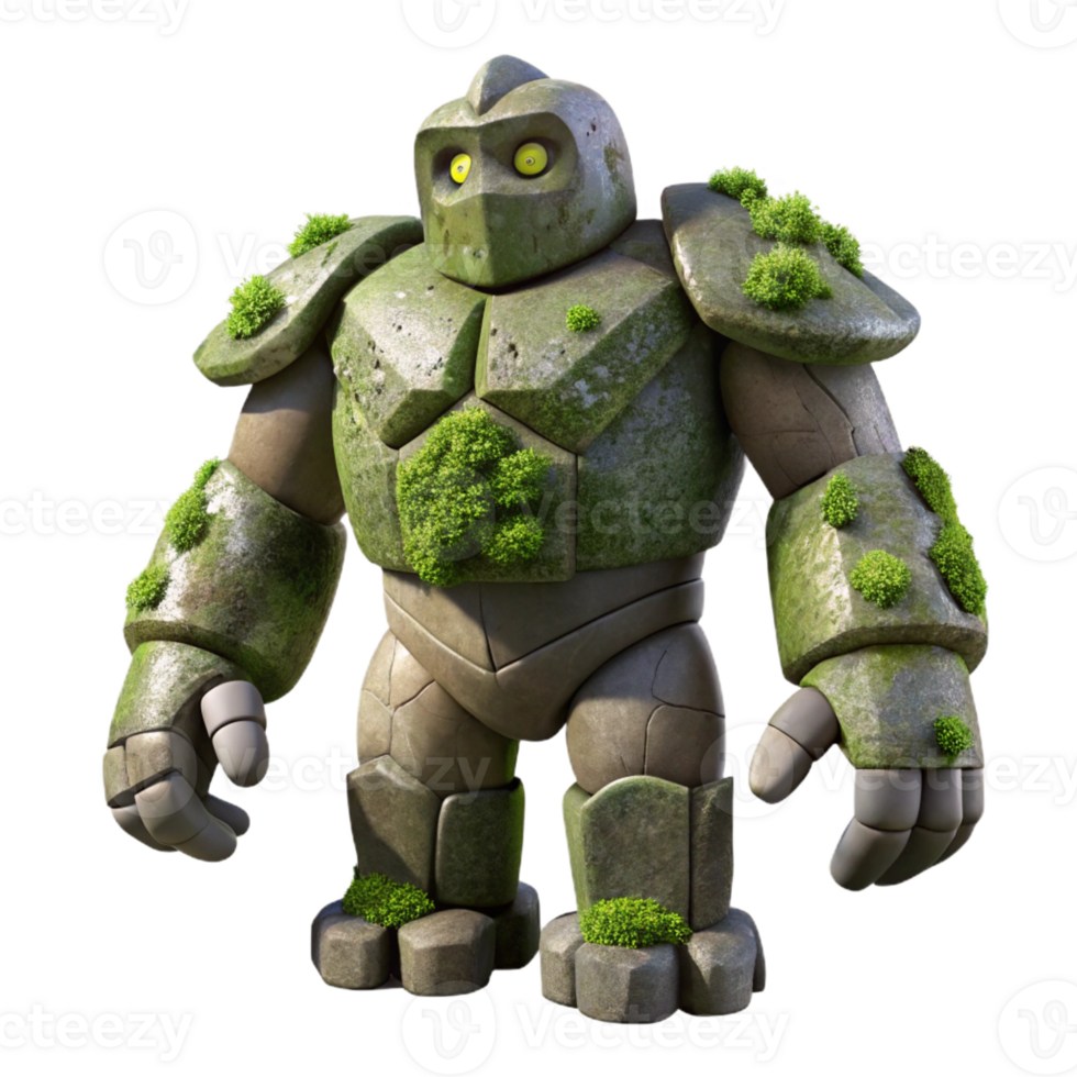 vibrant creative A Towering Golem Made of Moss and Stone authentic png
