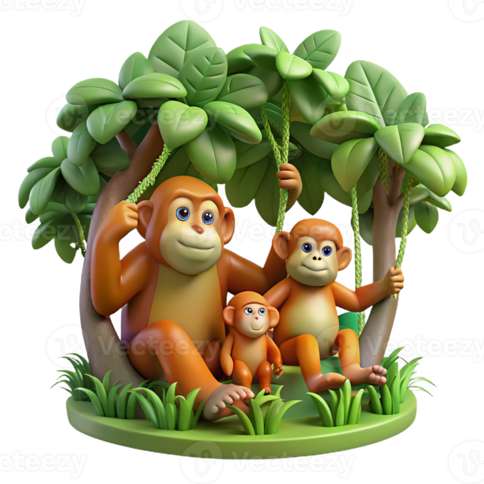 serene contemporary A Family of Orangutans Swinging Through detailed png