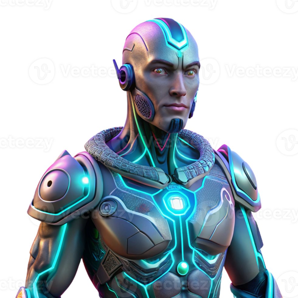 beautiful traditional A Cyborg with Glowing Tattoos Intricate high quality png